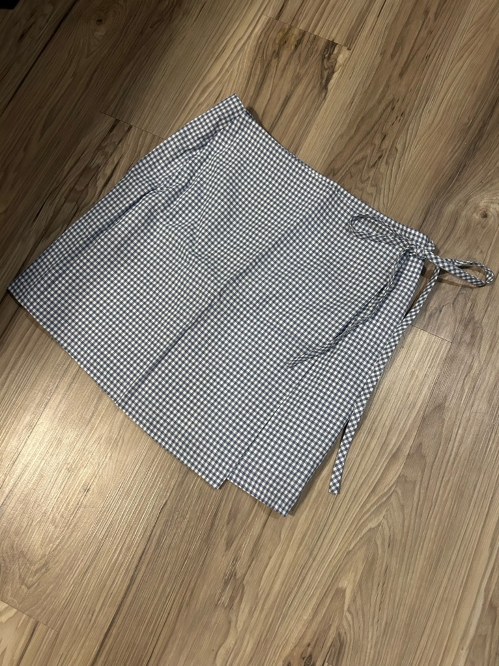 Gingham Wrap Mini Skirt in Blue and White